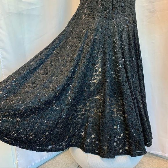 BLACK lace sequin mermaid open back sleeveless Long gown evening dress formal M - Picture 4 of 12